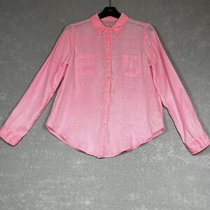 Lilly Pulitzer Shirt Womens SZ Small Pink Linen Button Up Long Sleeve Top Blouse